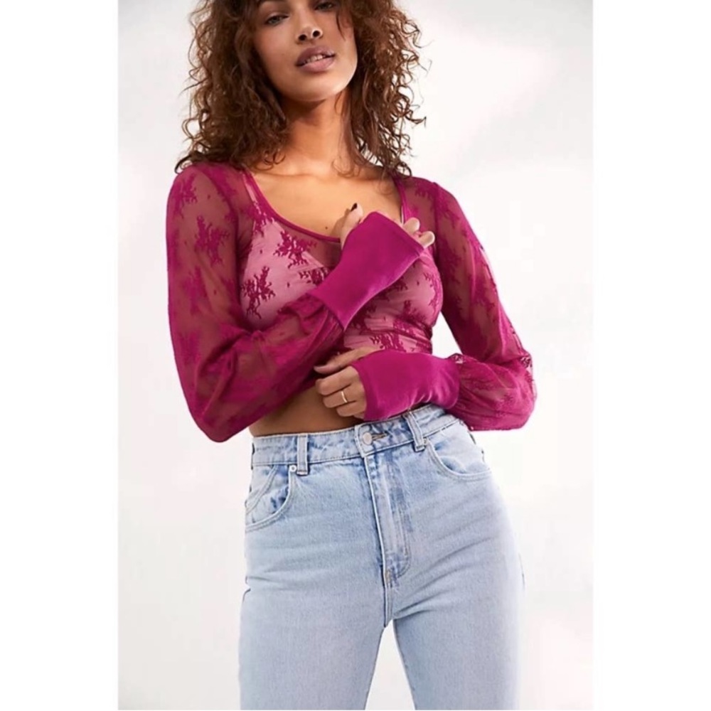Free people hot pink lace top
